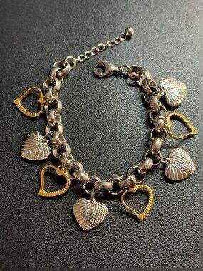 Two-Tone Heart Charm stainless steel Bracelet - Silver and Gold